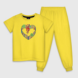 Пижама хлопковая детская Цветные ноты и скрипичный ключ, цвет: желтый