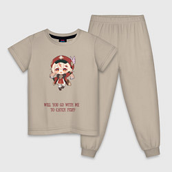 Пижама хлопковая детская Chibi Klee: catch fish, цвет: миндальный