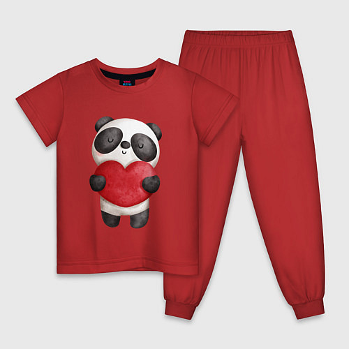 Детская пижама Панда держит сердечко / Красный – фото 1