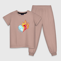 Пижама хлопковая детская Лёд и пламя Сердце, цвет: пыльно-розовый