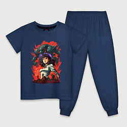 Пижама хлопковая детская Аниме девушка на фоне взрыва, цвет: тёмно-синий