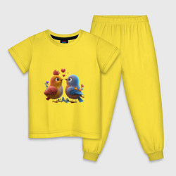 Пижама хлопковая детская Птички в любви, цвет: желтый