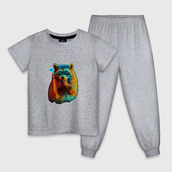 Пижама хлопковая детская Ooops raccoon, цвет: меланж