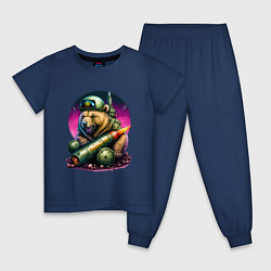 Пижама хлопковая детская Боевой медведь ракетчик, цвет: тёмно-синий