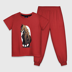 Пижама хлопковая детская Мультяшный конь в пальто, цвет: красный