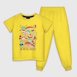 Пижама хлопковая детская Разные грибочки, цвет: желтый