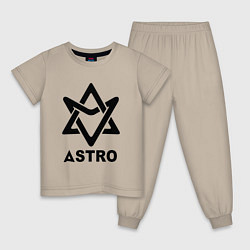 Пижама хлопковая детская Astro black logo, цвет: миндальный
