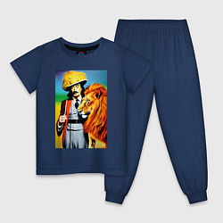 Пижама хлопковая детская Salvador Dali and lion, цвет: тёмно-синий