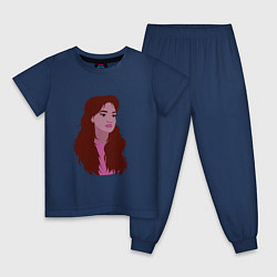 Пижама хлопковая детская Девушка с рыжими волосами, цвет: тёмно-синий