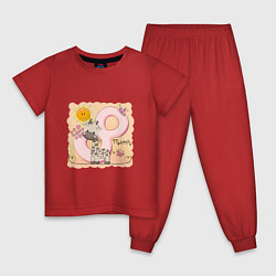 Пижама хлопковая детская 8 марта Жирафик, цвет: красный