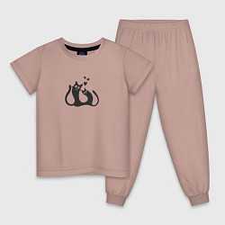 Пижама хлопковая детская Влюбленные коты, цвет: пыльно-розовый