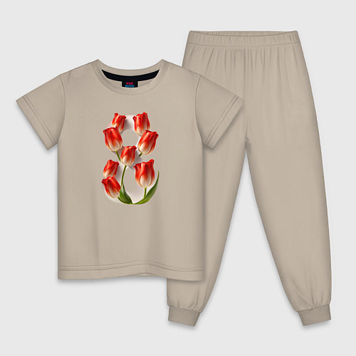 Детская пижама 8 марта с тюльпанами / Миндальный – фото 1