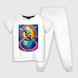 Пижама хлопковая детская Гомер Симпсон - космический портрет - нейросеть, цвет: белый