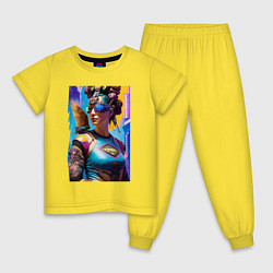 Пижама хлопковая детская Cyberpunk - neural network - fantasy - art, цвет: желтый
