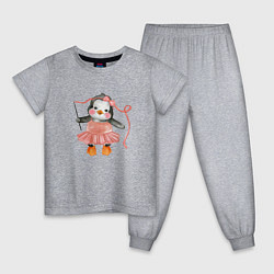 Пижама хлопковая детская Пингвин балерина, цвет: меланж