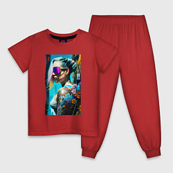 Пижама хлопковая детская Brave girl - cyberpunk - neural network, цвет: красный