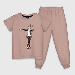 Пижама хлопковая детская Майкл Джексон и шляпа, цвет: пыльно-розовый