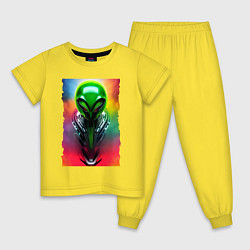 Пижама хлопковая детская Alien - neural network - art - neon glow, цвет: желтый