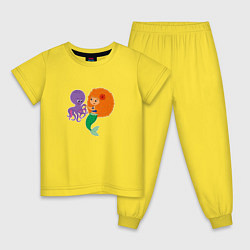 Пижама хлопковая детская Русалочка и осьминог, цвет: желтый