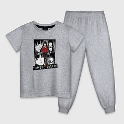 Пижама хлопковая детская Юмеко Джабами на фоне манги, цвет: меланж