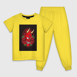 Пижама хлопковая детская Демон с розами, цвет: желтый