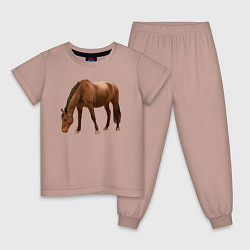 Пижама хлопковая детская Датская теплокровная лошадь, цвет: пыльно-розовый