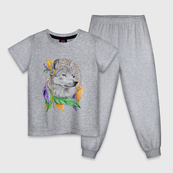 Пижама хлопковая детская Волк шаман, цвет: меланж