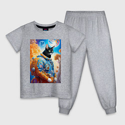 Пижама хлопковая детская Котяра крутой космонавт - нейросеть, цвет: меланж