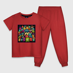 Пижама хлопковая детская Семейка монстриков, цвет: красный