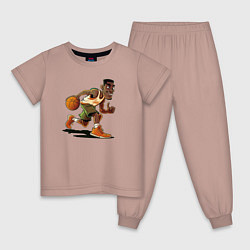 Пижама хлопковая детская Мультяшный баскетбол, цвет: пыльно-розовый