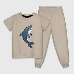 Пижама хлопковая детская Недовольная плюшевая акула, цвет: миндальный