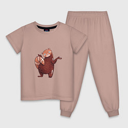 Пижама хлопковая детская Недоумевающая красная панда, цвет: пыльно-розовый