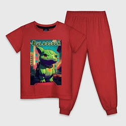 Пижама хлопковая детская Ядовитый покемон - бульбазавр, цвет: красный