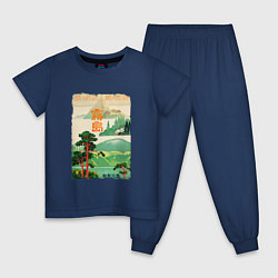 Пижама хлопковая детская Япония винтаж, цвет: тёмно-синий
