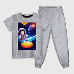 Пижама хлопковая детская Мультяшный астронавт, цвет: меланж