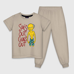 Пижама хлопковая детская Suns out, guns out, цвет: миндальный