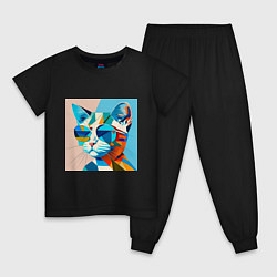 Пижама хлопковая детская Кот в темных очках Пикассо, цвет: черный