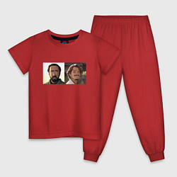 Пижама хлопковая детская Аниме Николас Кейдж и Педро Паскаль, цвет: красный