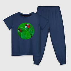 Пижама хлопковая детская Два зелёных попугая, цвет: тёмно-синий