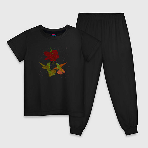 Детская пижама Два порхающих колибри у цветка / Черный – фото 1