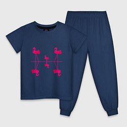 Пижама хлопковая детская Шесть розовых фламинго, цвет: тёмно-синий