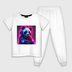 Пижама хлопковая детская Диджей панда в свете неона, цвет: белый
