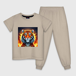 Пижама хлопковая детская Огненный тигр, цвет: миндальный