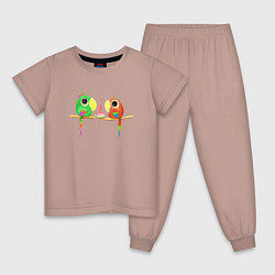Пижама хлопковая детская Попугайчики и арбуз, цвет: пыльно-розовый