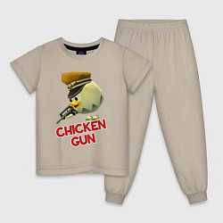 Пижама хлопковая детская Chicken Gun logo, цвет: миндальный