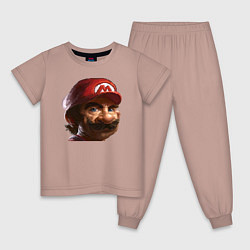 Пижама хлопковая детская Mario pixel, цвет: пыльно-розовый