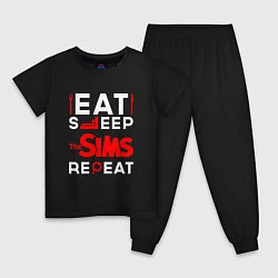 Пижама хлопковая детская Надпись eat sleep The Sims repeat, цвет: черный