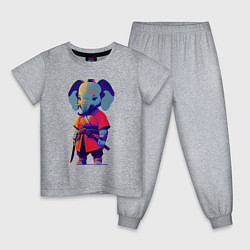 Пижама хлопковая детская Слонёнок самурай - нейросеть, цвет: меланж