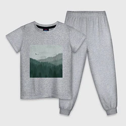 Пижама хлопковая детская Туманные холмы и лес, цвет: меланж