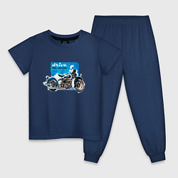 Пижама хлопковая детская Ретро мотоцикл акварелью, цвет: тёмно-синий